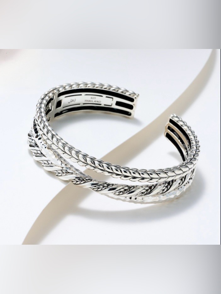 Jai Sterling Silver Textured Crossover Cuff Bracelet